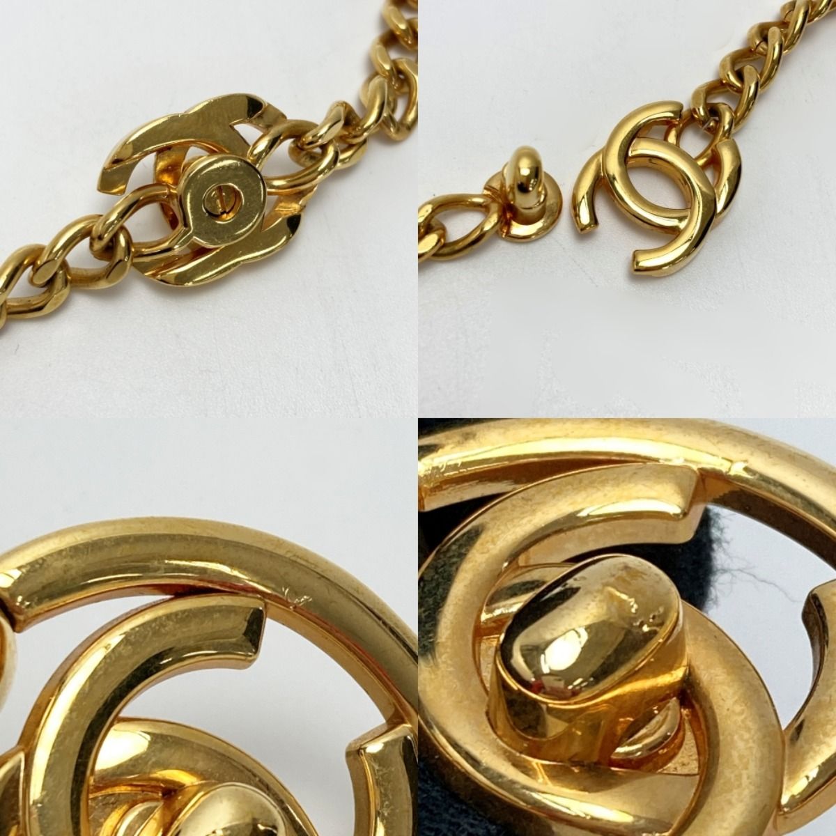 Chanel Cocomark Round Turnlock Necklace 97p Gold GP