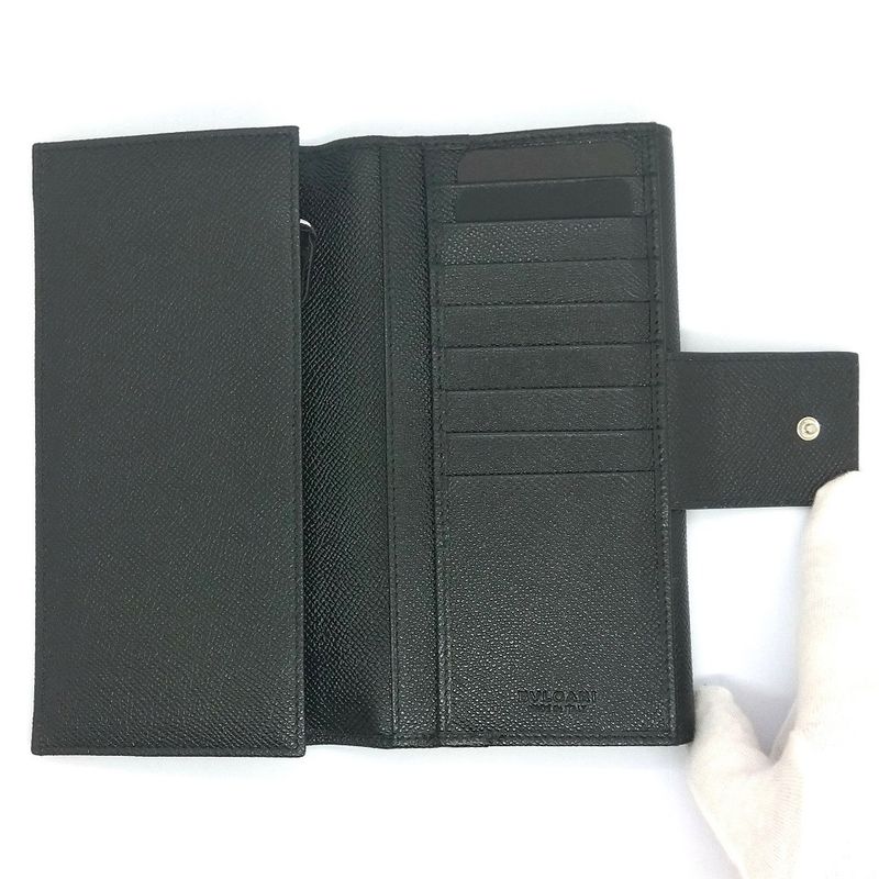 Bvlgari Logo Clip W Hook Long Wallet Long Leather 30416 Black NFC Tag