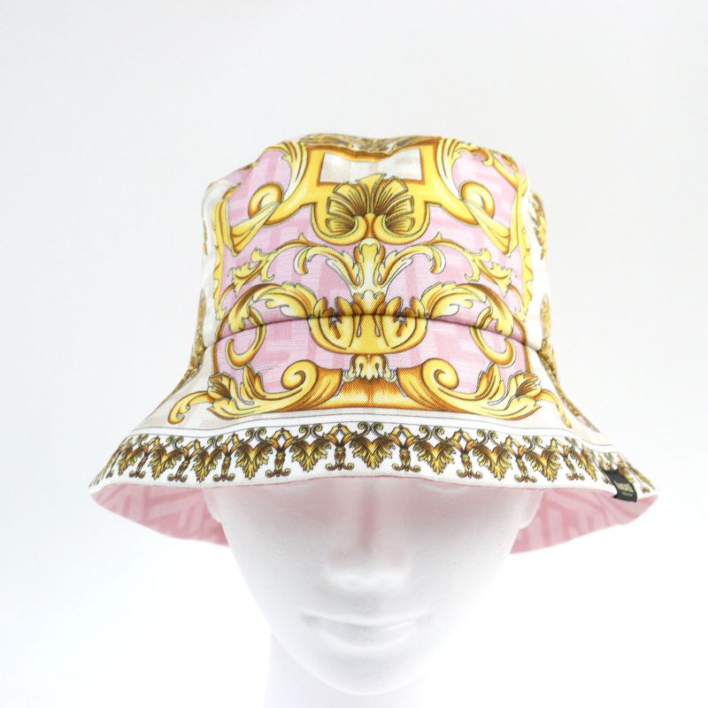 Fendace Fxq698 Silk Fendi Versace Reversible FF Logo Allover Hat With Logo