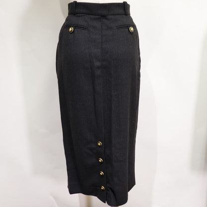 Chanel Coco Mark Back Button 93A P02440 Wool Charcoal Gray Women's Skirt