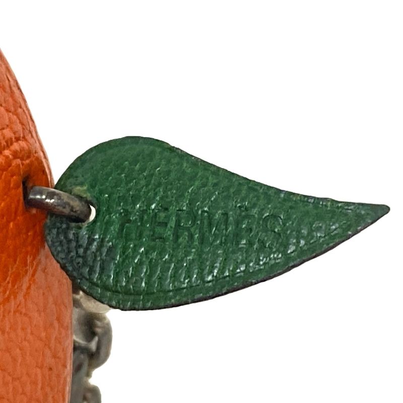 Hermes Key Holder (charm ) Fruit Key Holder Orange X Green X Silver Leather