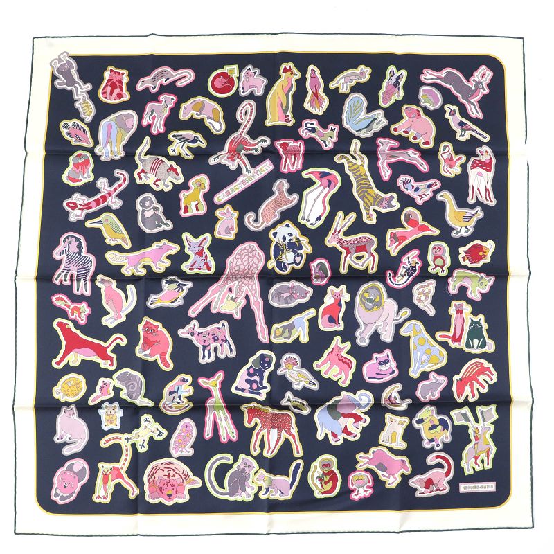 Hermes Double FACE Caracteristick 100% Silk Caban/rose/multico Carré 90 Scarf