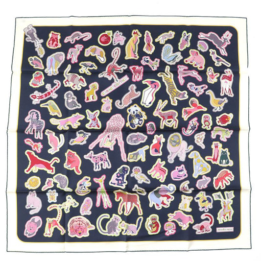 Hermes Double FACE Caracteristick 100% Silk Caban/rose/multico Carré 90 Scarf