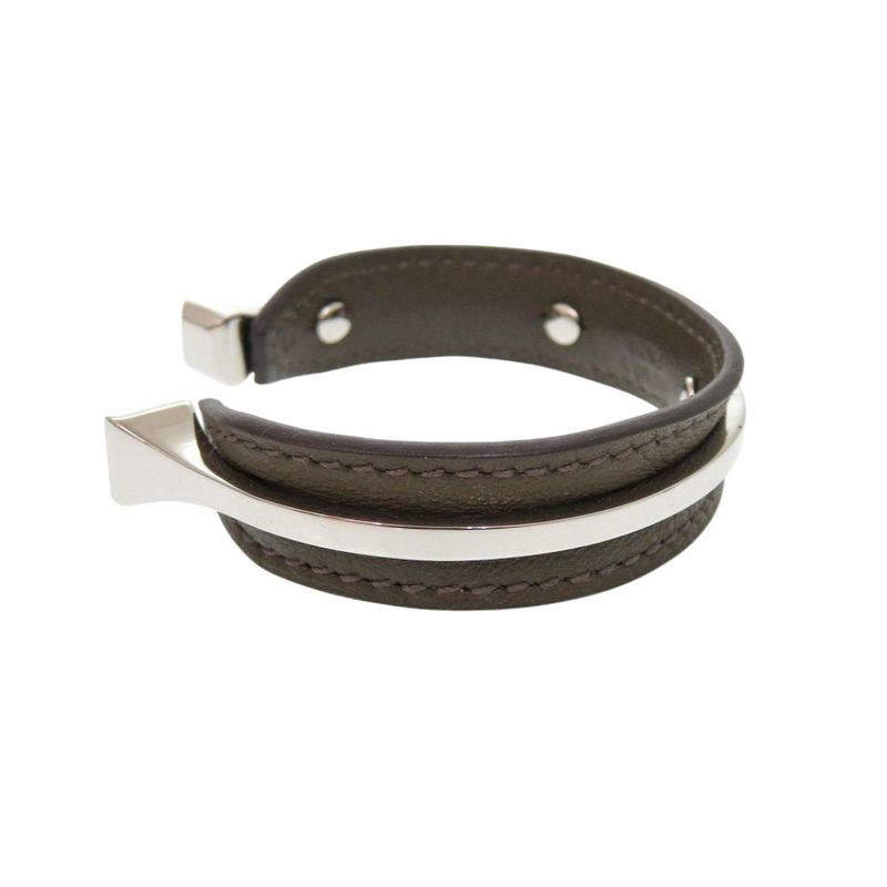 Hermes Bangle Vorsoft Metal Brown Silver □P Engraved (2012) Bracelet 1189 Hermes