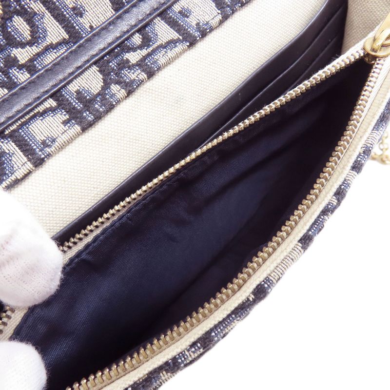 Christian DIOR Chain Wallet With Trotter Pattern Long Wallet With Coin Purse