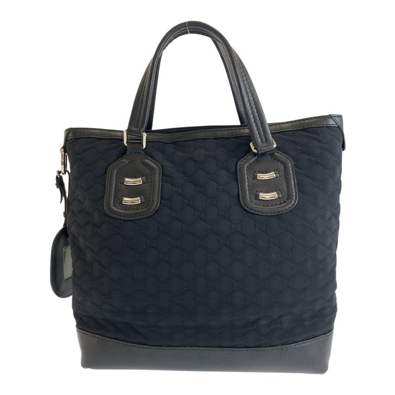 Gucci GG Neoprene Black Silver Hardware Leather /nylon 241104 Tote Bag Shoulder