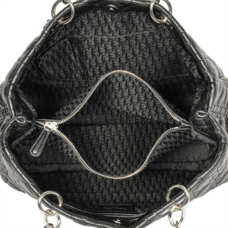 Dior Lady Dior Tote Bag Leather Black Silver Hardware