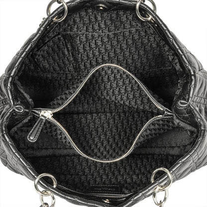Dior Lady Dior Tote Bag Leather Black Silver Hardware