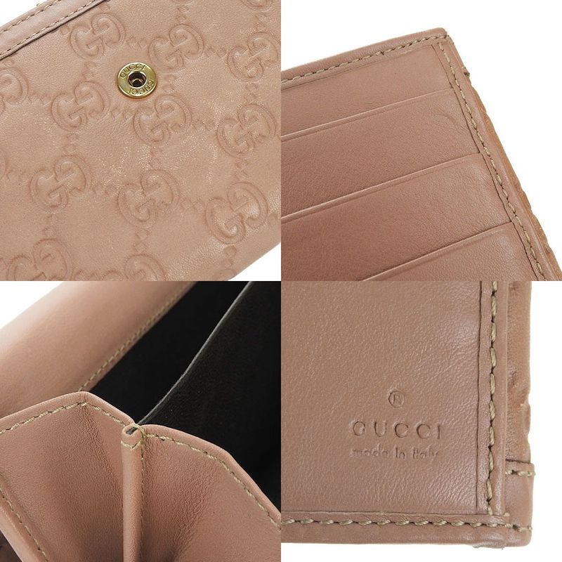 Gucci W Hook Long Wallet Fold Guccissima GG Pink Beige Leather Wallet Ladies