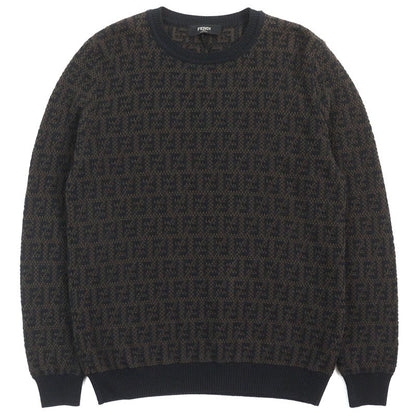 Fendi 2022 Fzx034 Cashmere Blend FF Logo Zucca Pattern Monogram Crewneck Long