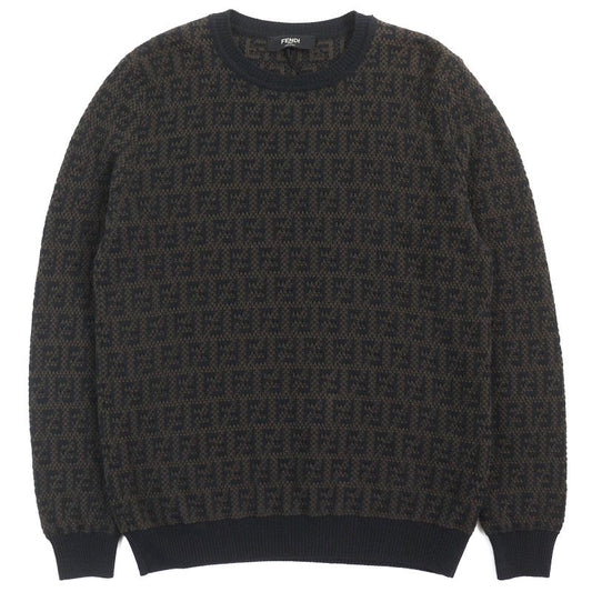 Fendi 2022 Fzx034 Cashmere Blend FF Logo Zucca Pattern Monogram Crewneck Long