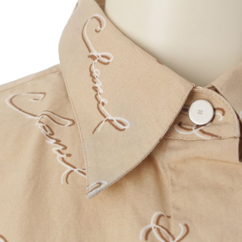 Chanel 98P Cotton Written Logo Coco Mark Cropped Short Sleeved Shirt Top P12983