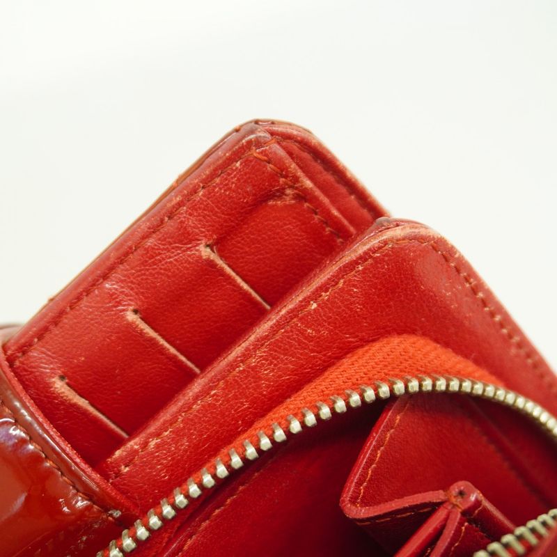 Chanel Wallet Matelasse Brilliant Patent Leather Red Silver Hardware Women