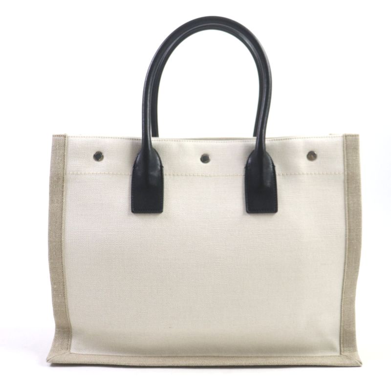  Saint Laurent Paris 617481 Rive Gauche Logo Canvas Leather Tote Bag Beige