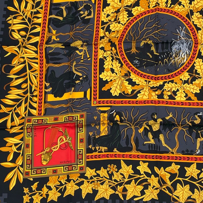 Hermes Carre 90 Musique DES Dieux Music Of The Gods Scarf Silk Black