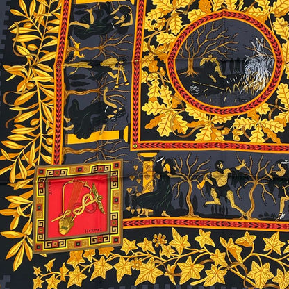 Hermes Carre 90 Musique DES Dieux Music Of The Gods Scarf Silk Black