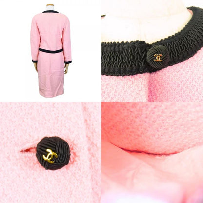 Chanel Setup 36 Wool Silk Pink Black Bicolor Coco Button Apparel Women Ladies