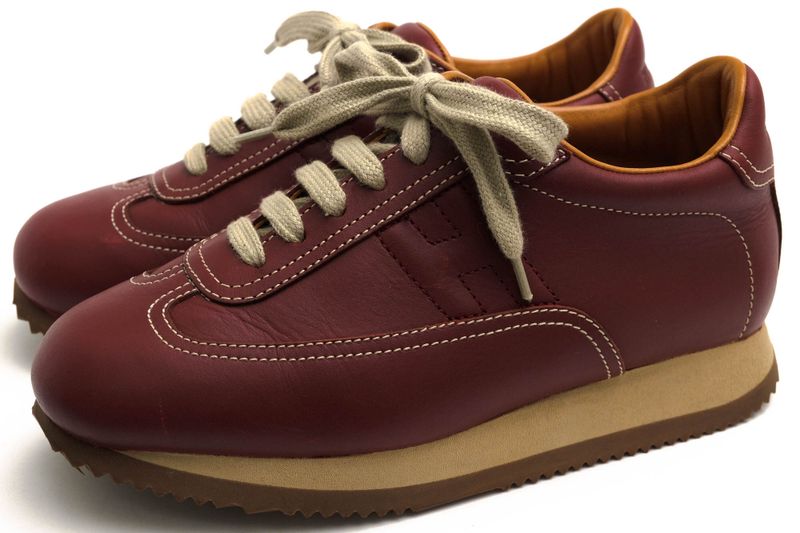Hermes Shoes Sneakers Shoes Low Cut Ladies Women Leather Genuine Red Brown Red