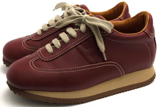 Hermes Shoes Sneakers Shoes Low Cut Ladies Women Leather Genuine Red Brown Red
