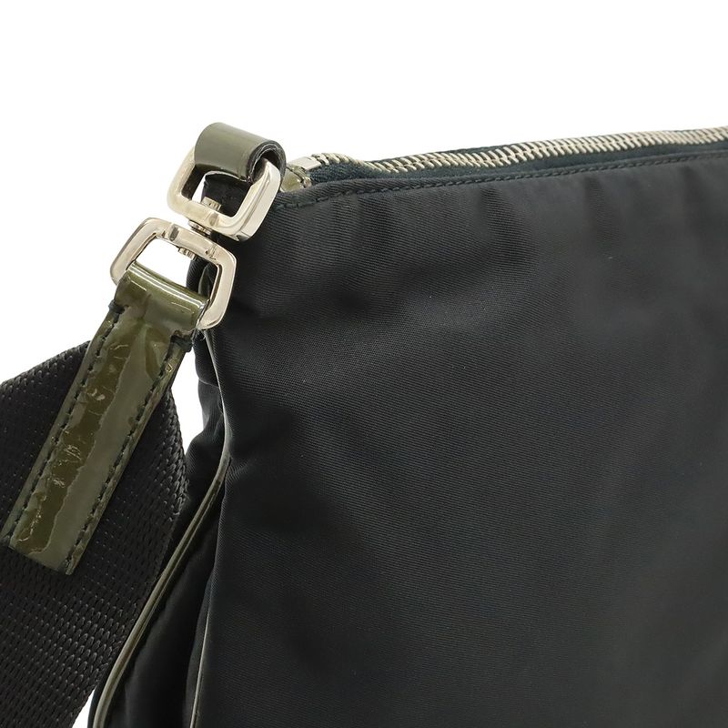 Prada Triangle Logo Shoulder Bag Nylon Enamel Patent Leather NERO Black Antraci