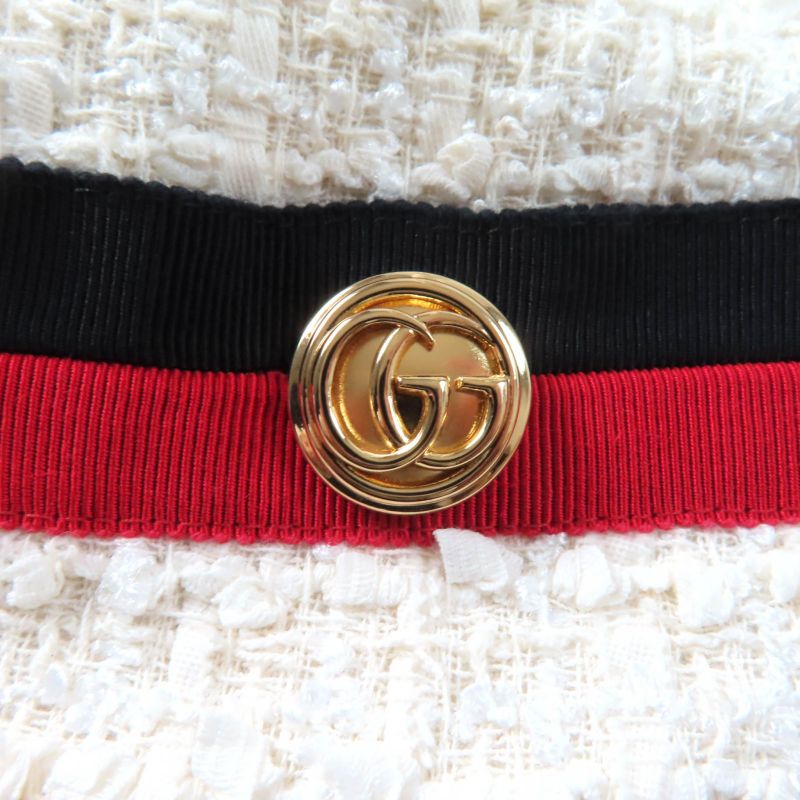 Gucci 19SS 551562 Webline V-neck Tweed Long Dress With GG Buttons Off-white 36