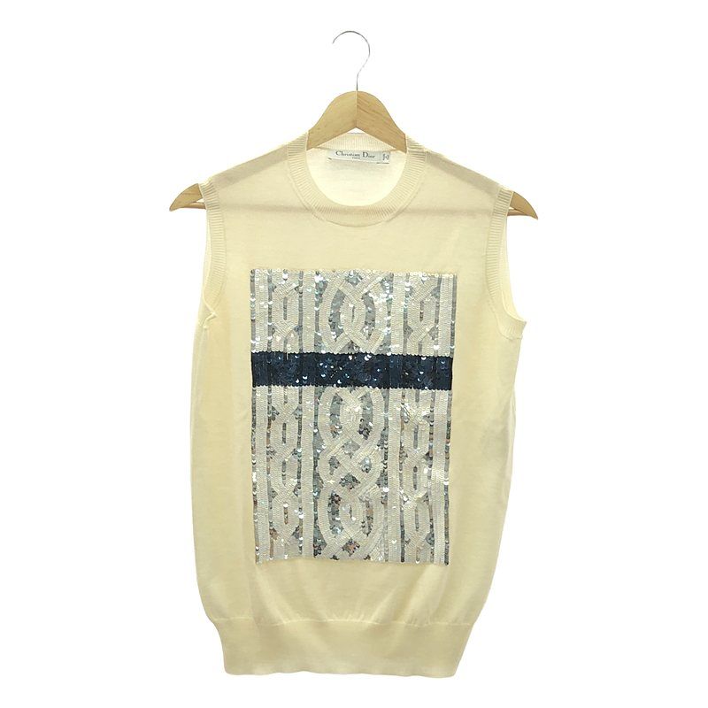 Christian DIOR - Sequin Embellished Knit Vest - 44 - Ivory - Women's