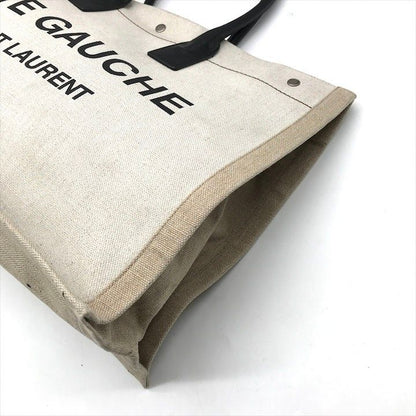 Saint Laurent Rive Gauche Canvas Leather Tote Beige Large Capacity Travel