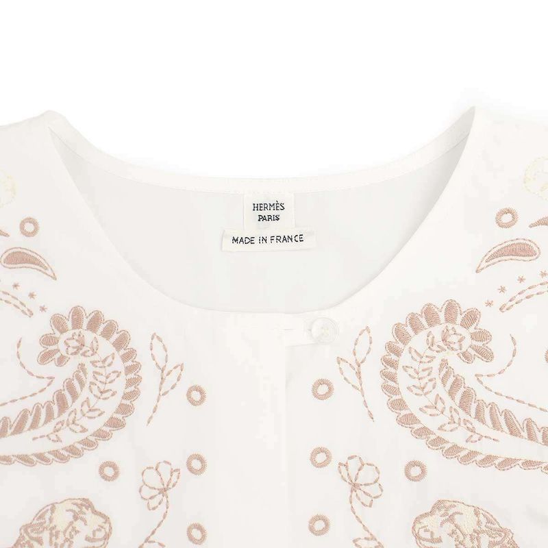 Hermes 25ss Embroidery Wide Blouse Shirt H5e3616da White 38