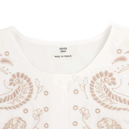 Hermes 25ss Embroidery Wide Blouse Shirt H5e3616da White 38