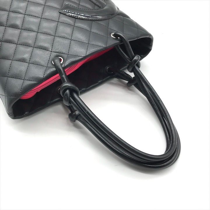 Chanel CC Logo Cambon Leather Patent Mini Hand Tote Black