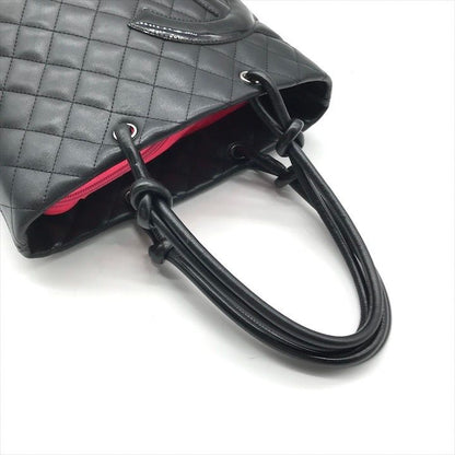 Chanel CC Logo Cambon Leather Patent Mini Hand Tote Black