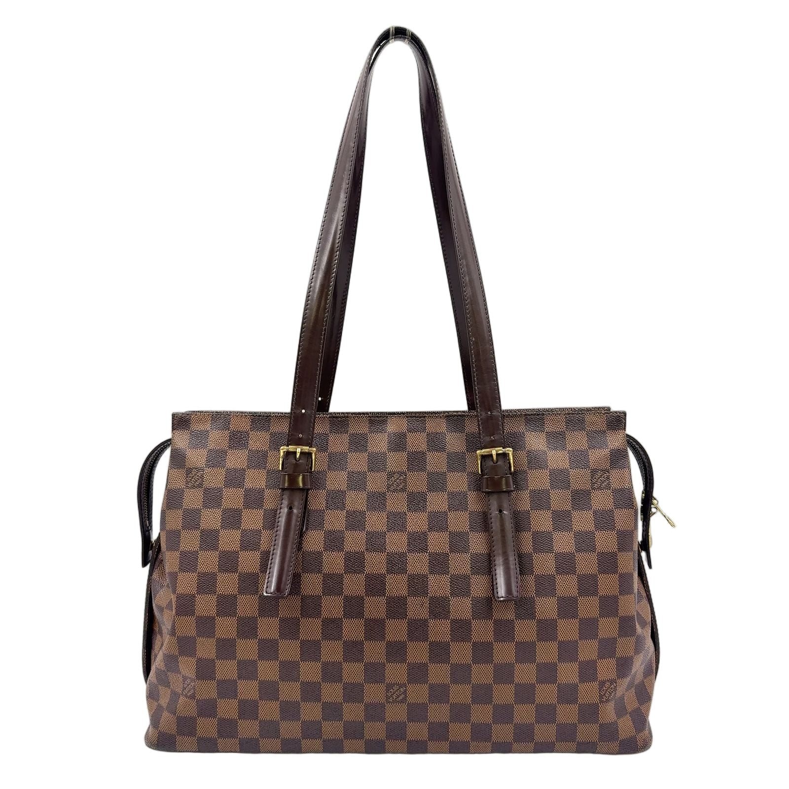 Louis Vuitton Chelsea Damier Ebene Shoulder Bag Leather Brown Tote Gold