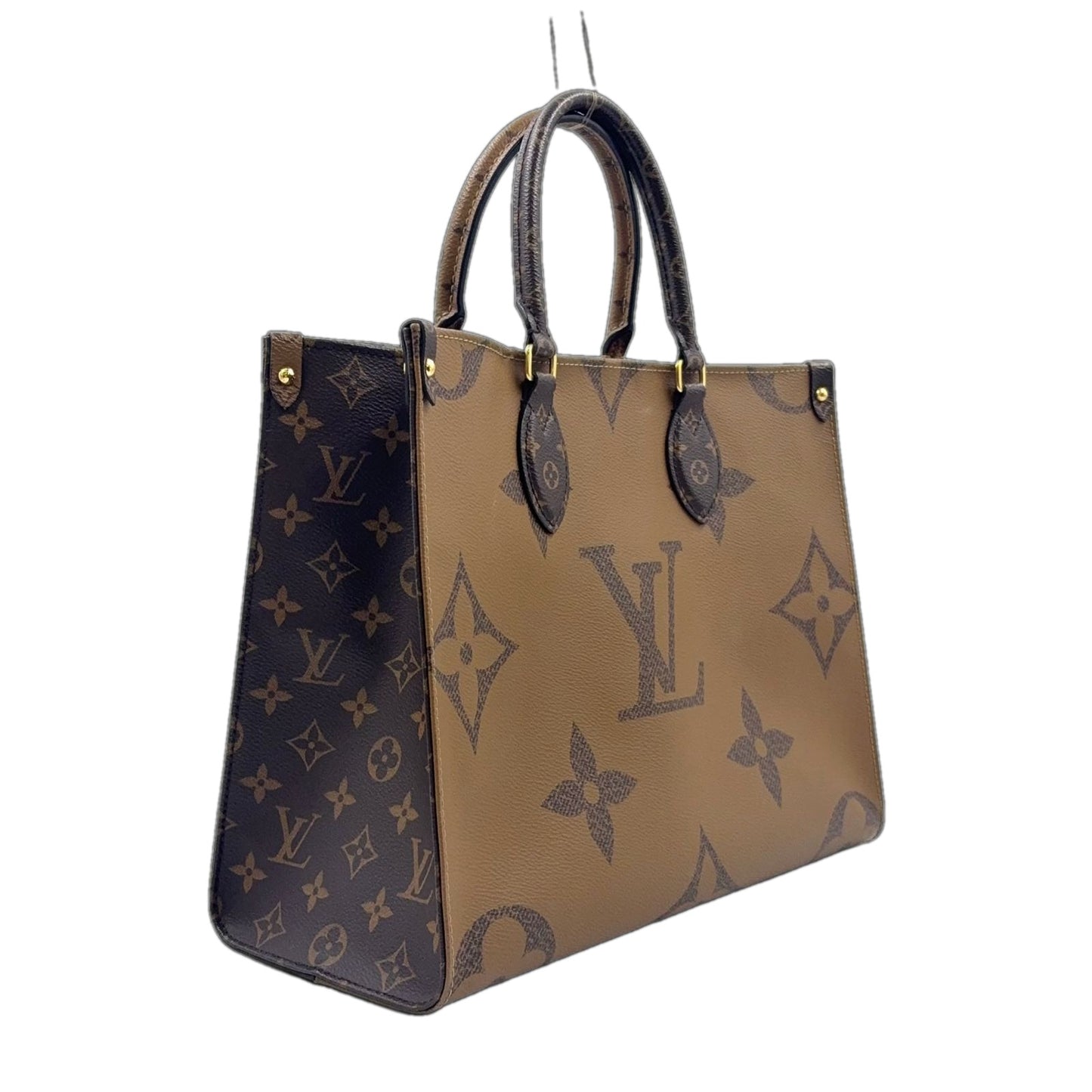 Louis Vuitton On The Go MM Monogram Giant Reverse Leather Brown Beige Tote Gold — view 2