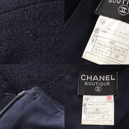 Chanel 96P Wool Coco Button Tweed Sleeveless Dress P06304 Navy 38
