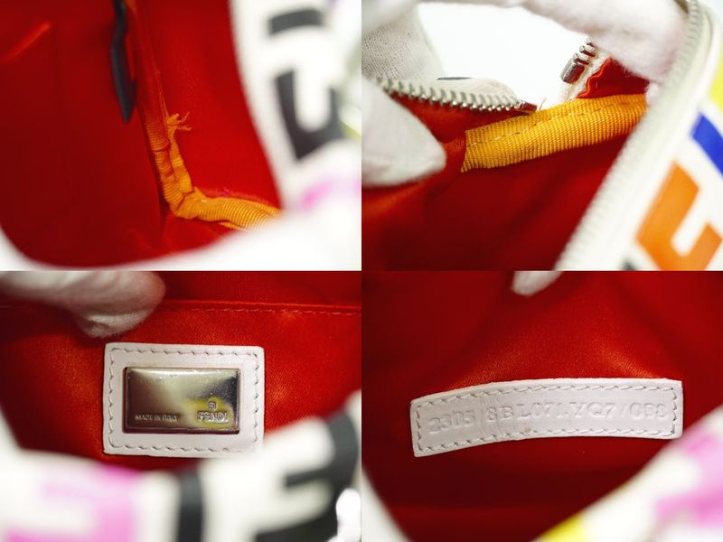 Authentic Fendi Zucca Mini Boston Bag Handbag PVC White Multicolor 8bl071 Zucca