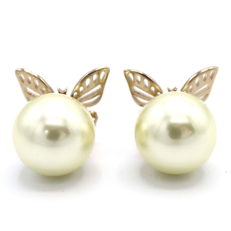Christian DIOR Earrings Butterfly Faux Pearl Tribal Accessories With Box H13740