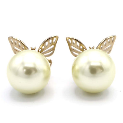 Christian DIOR Earrings Butterfly Faux Pearl Tribal Accessories With Box H13740