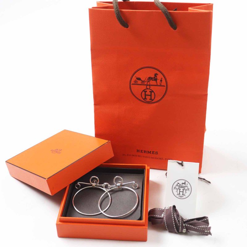 Hermes Loop Medium Earrings For Both Ears Ag925 Silver With Box Storage Bag