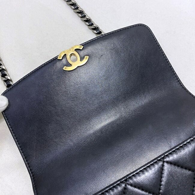 Chanel Top Handle 2way Bag Black Gold Silver