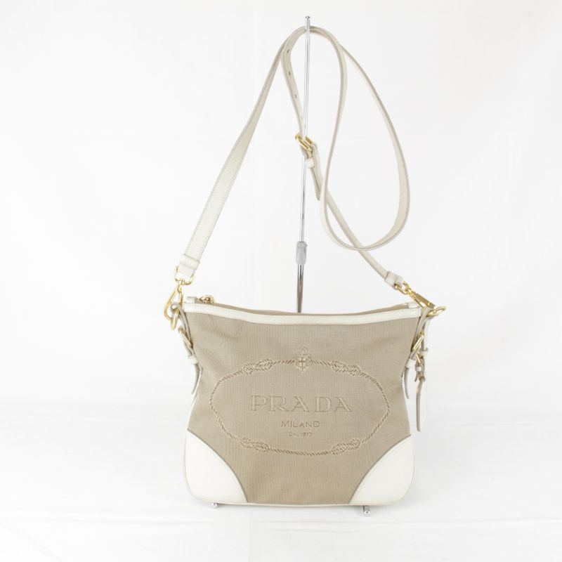 Prada Logo Jacquard Shoulder Bag Canvas Ladies