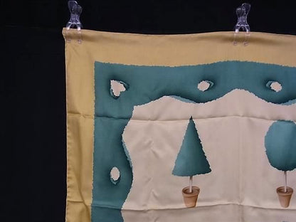 Bvlgari 100% Silk Large Scarf Stole Shawl Women Beige And Green Fb7027