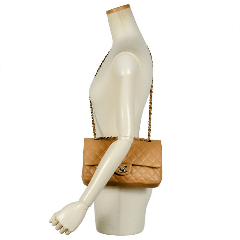 Chanel Matelasse 25 W Flap Chain Shoulder Bag Lamb Skin A01112 Beige Silver