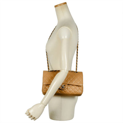 Chanel Matelasse 25 W Flap Chain Shoulder Bag Lamb Skin A01112 Beige Silver