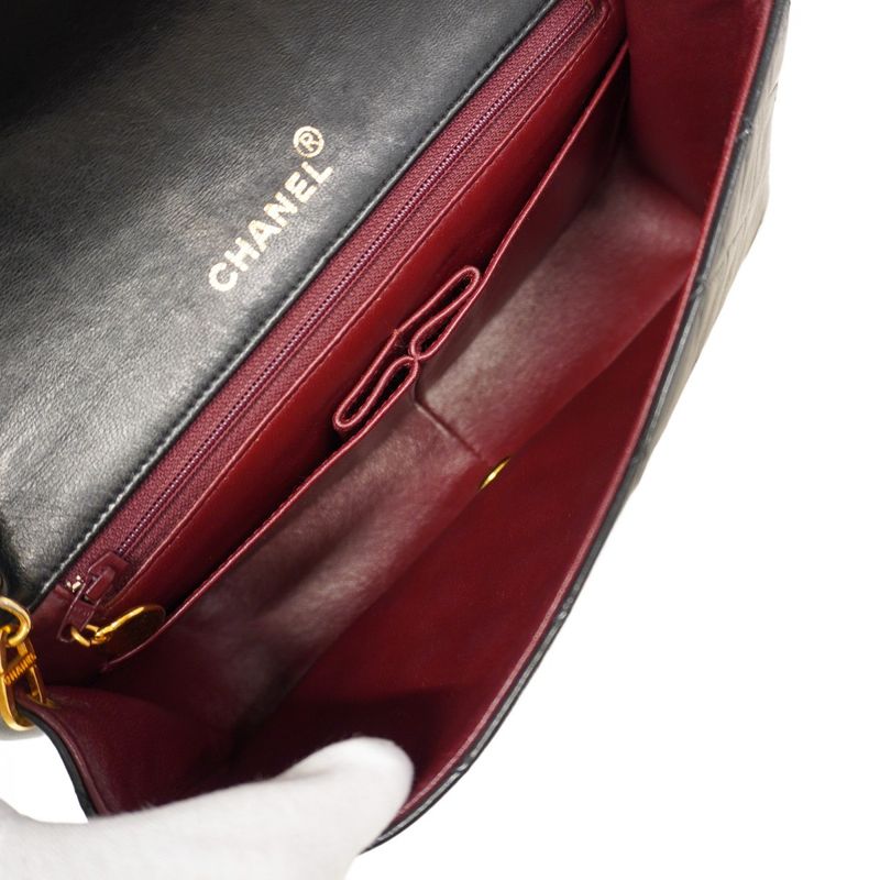 Chanel Shoulder Bag Matelasse Lambskin Black Gold Hardware Women