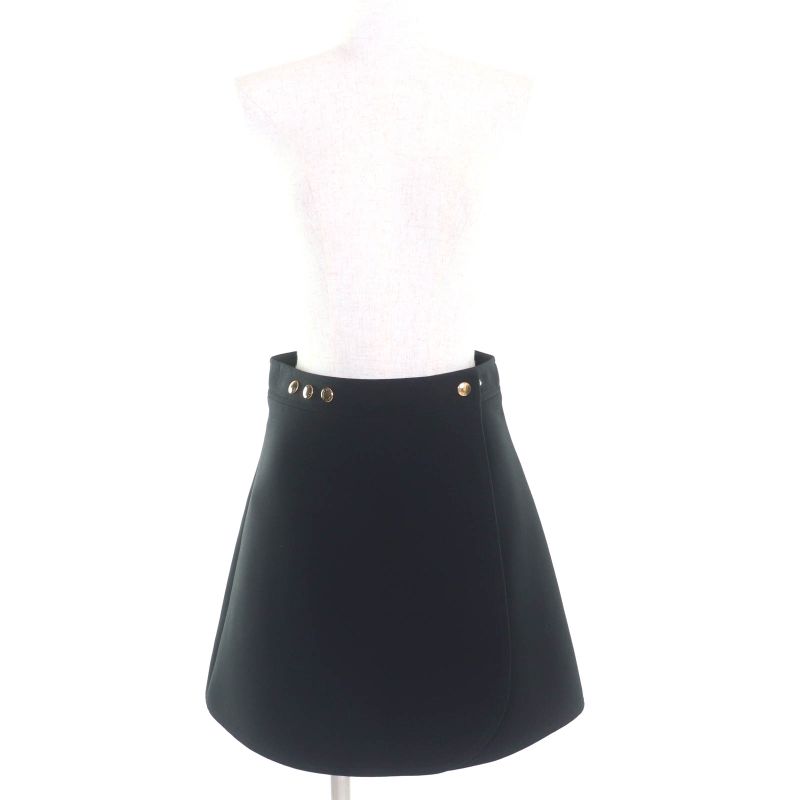 Louis Vuitton 20AW Wool Silk Blend Trapezoid Wrap Skirt With Logo Button Black