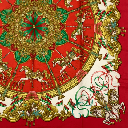 Hermes Carre 90 LUNA PARK Amusement Park White And Red Scarf 100% Silk