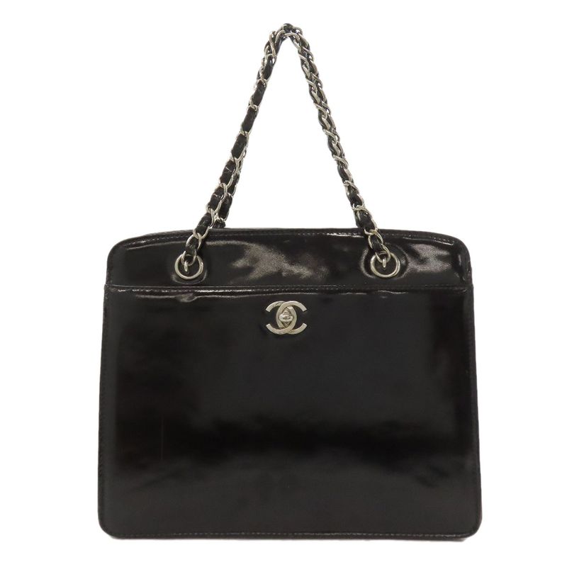 Chanel Chain Bag Coco Mark Silver Hardware Handbag Enamel Women