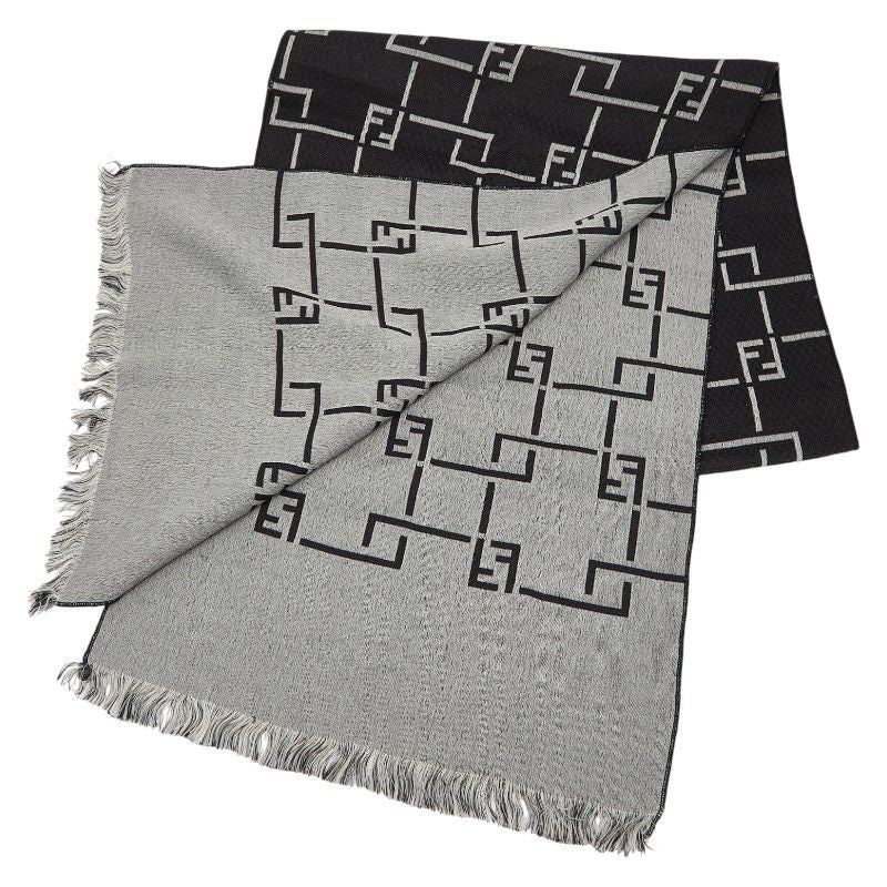 Fendi FF Logo Black Gray Rayon Acetate Women's Fendi