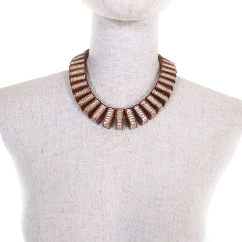 Bottega Veneta Radica Wood Cubic Zirconia 925 Necklace Choker