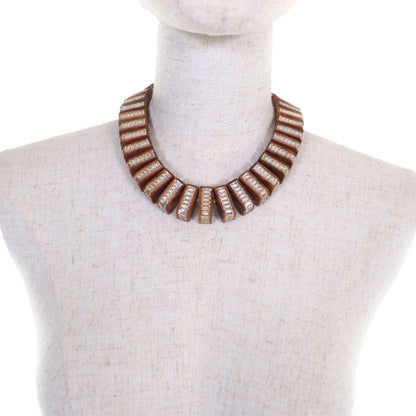 Bottega Veneta Radica Wood Cubic Zirconia 925 Necklace Choker